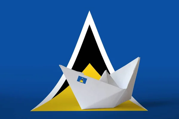 Флаг Сент Люсии Изображен Бумажном Корабле Оригами Крупным Планом Концепция — стоковое фото