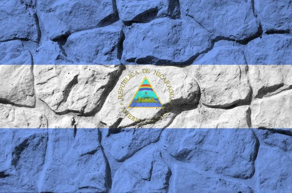 Nicaragua Flag Depicted Paint Colors Old Stone Wall Close Textured — Stock Photo, Image