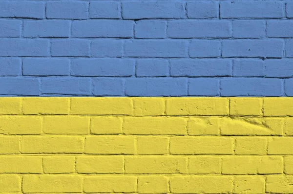 Ukrainische Flagge Farbtönen Auf Alten Ziegelwänden Großaufnahme Strukturierte Banner Auf — Stockfoto