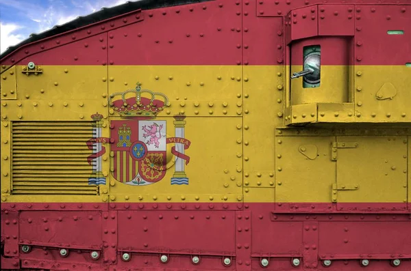 Spain Flag Depicted Side Part Military Armored Tank Close Army — 스톡 사진