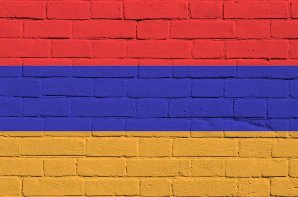 Bandeira Armênia Retratada Cores Tinta Parede Tijolo Velho Perto Banner — Fotografia de Stock