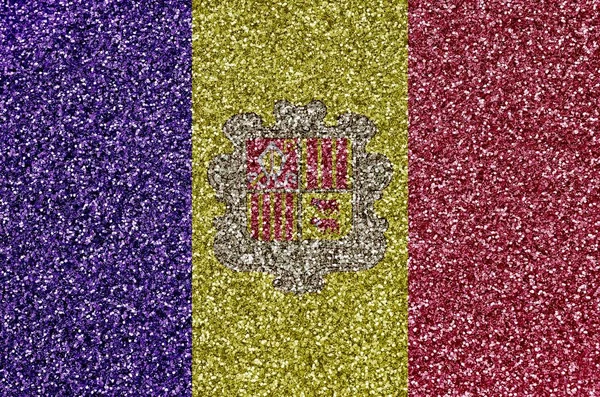 Andorra Flag Depicted Many Small Shiny Sequins Colorful Festival Background — Stock Photo, Image