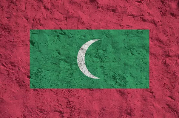Σημαία Μαλδίβες Απεικονίζεται Φωτεινά Χρώματα Μπογιάς Παλιό Ανάγλυφο Σοβάτισμα Τοίχο — Φωτογραφία Αρχείου