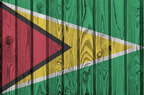 Bandeira Guiana Retratada Cores Tinta Brilhante Parede Madeira Velha Perto — Fotografia de Stock