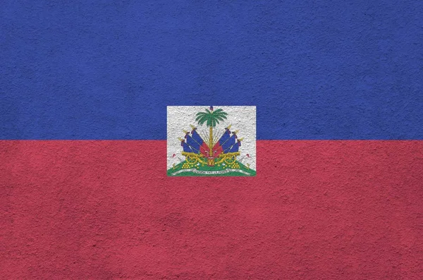 Haiti Flag Depicted Bright Paint Colors Old Relief Plastering Wall — Stock Photo, Image