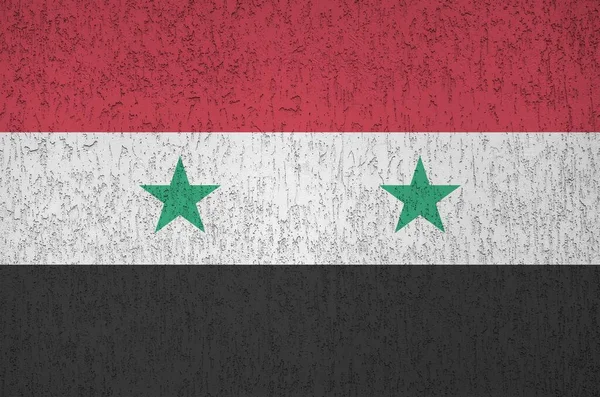 Σημαία Συρίας Απεικονίζεται Φωτεινά Χρώματα Χρώμα Παλιό Ανάγλυφο Σοβατεπί Τοίχο — Φωτογραφία Αρχείου