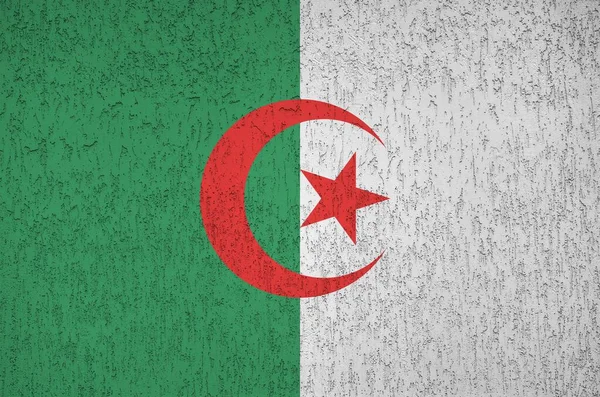 Bandeira Argélia Retratada Cores Tinta Brilhantes Parede Reboco Relevo Antigo — Fotografia de Stock