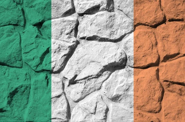 Drapeau Irlande Représenté Couleurs Peinture Sur Vieux Mur Pierre Près — Photo