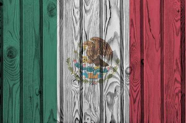 Mexico Flag Depicted Bright Paint Colors Old Wooden Wall Close — Stock Photo, Image