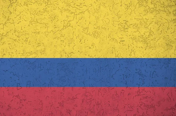 Colombia Vlag Afgebeeld Heldere Verf Kleuren Oude Reliëf Gips Muur — Stockfoto