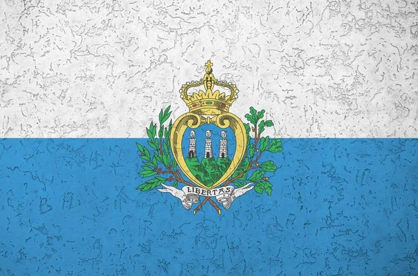 Bandera San Marino Representada Colores Pintura Brillantes Antigua Pared Yeso —  Fotos de Stock