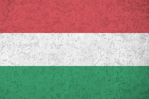 Die Ungarische Flagge Die Hellen Farben Auf Alten Reliefputzwänden Abgebildet — Stockfoto