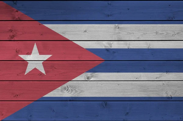 Flaga Kuby Przedstawiona Jasnych Kolorach Farby Starych Drewnianych Ścianach Bliska — Zdjęcie stockowe