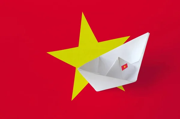 Vietnam Vlajka Vyobrazena Papíře Origami Loď Detailní Orientální Ruční Umělecký — Stock fotografie