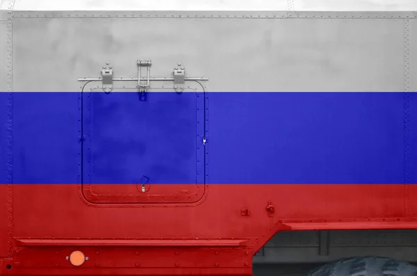 Флаг России Изображен Боковой Части Военного Бронированного Грузовика Крупным Планом — стоковое фото