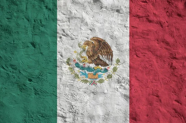 Mexico Flag Depicted Bright Paint Colors Old Relief Plastering Wall — Stock Photo, Image