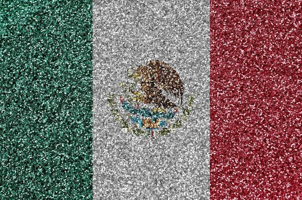 Mexico flag depicted on many small shiny sequins. Colorful festival background for disco party
