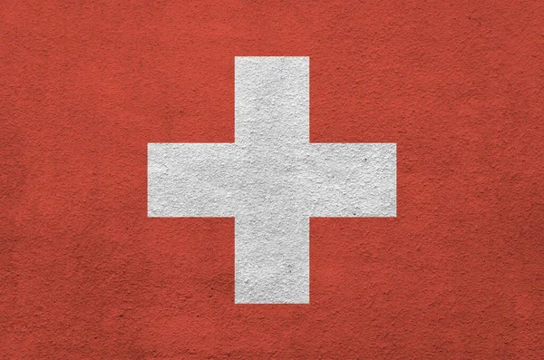 Zwitserland Vlag Afgebeeld Heldere Verf Kleuren Oude Reliëf Gips Muur — Stockfoto