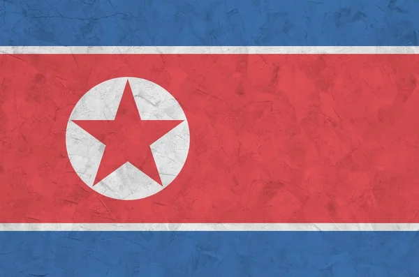Flaga Korei Północnej Przedstawiona Jasnych Kolorach Farby Starych Tynkarskich Ścianach — Zdjęcie stockowe