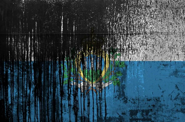 Bandeira San Marino Retratada Cores Tinta Parede Barril Óleo Velho — Fotografia de Stock