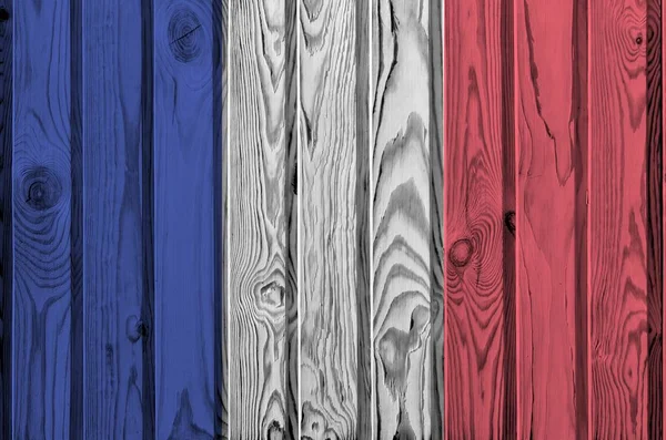 France Flag Depicted Bright Paint Colors Old Wooden Wall Close — Stock Photo, Image