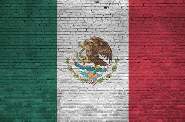 Mexico Vlag Afgebeeld Verf Kleuren Oude Bakstenen Muur Close Gestructureerde — Stockfoto