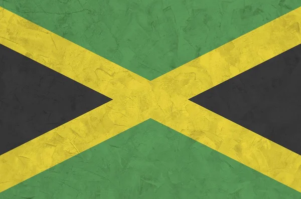 Bandeira Jamaica Retratada Cores Tinta Brilhantes Parede Reboco Relevo Antigo — Fotografia de Stock