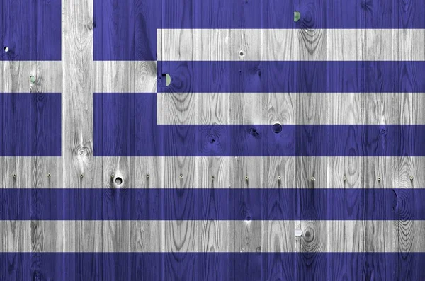 Greece Flag Depicted Bright Paint Colors Old Wooden Wall Close — Stock Photo, Image