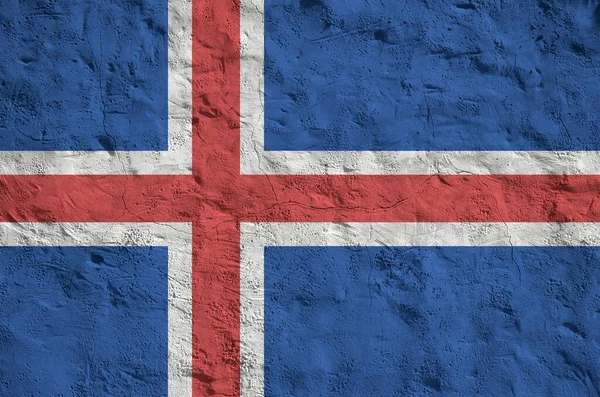 Σημαία Ισλανδίας Απεικονίζεται Φωτεινά Χρώματα Χρώμα Παλιό Ανάγλυφο Σοβατεπί Τοίχο — Φωτογραφία Αρχείου