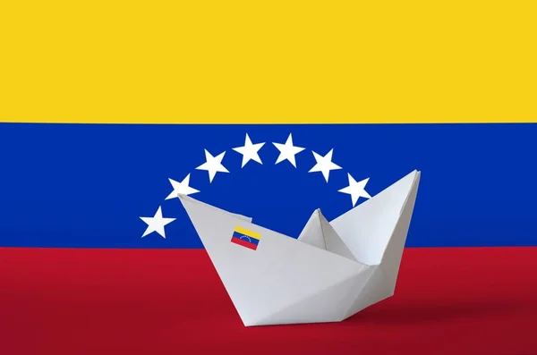 Bandeira Venezuela Retratada Papel Origami Navio Closeup Oriental Artesanal Artes — Fotografia de Stock