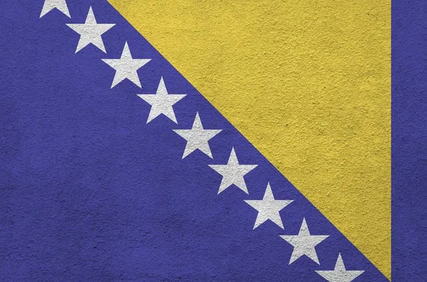 Σημαία Βοσνίας Και Ερζεγοβίνης Απεικονίζεται Έντονα Χρώματα Μπογιάς Παλιό Ανάγλυφο — Φωτογραφία Αρχείου