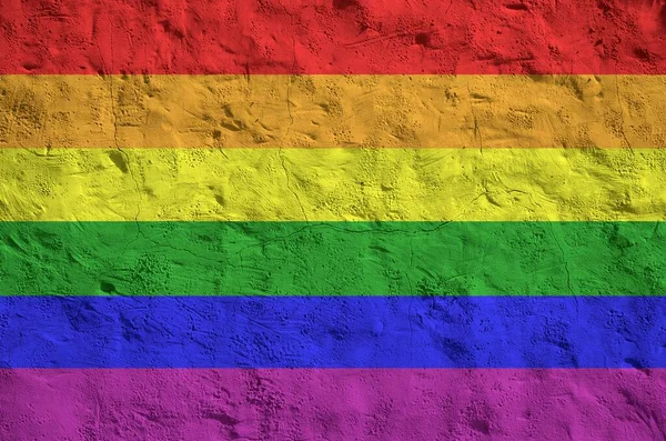 Bandera Comunidad Lgbt Representada Colores Pintura Brillantes Antigua Pared Yeso — Foto de Stock