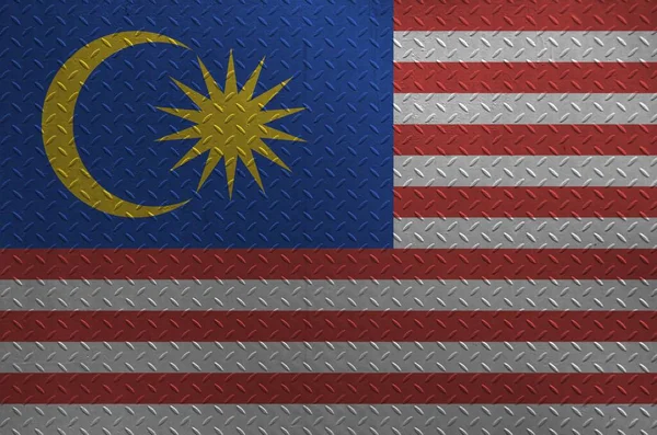 Bandeira Malásia Retratada Cores Tinta Placa Metal Escovado Velho Parede — Fotografia de Stock
