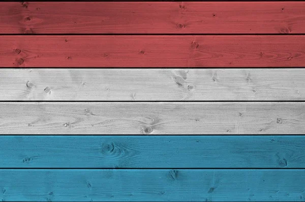 Luxembourg Flag Depicted Bright Paint Colors Old Wooden Wall Close — Stock Photo, Image