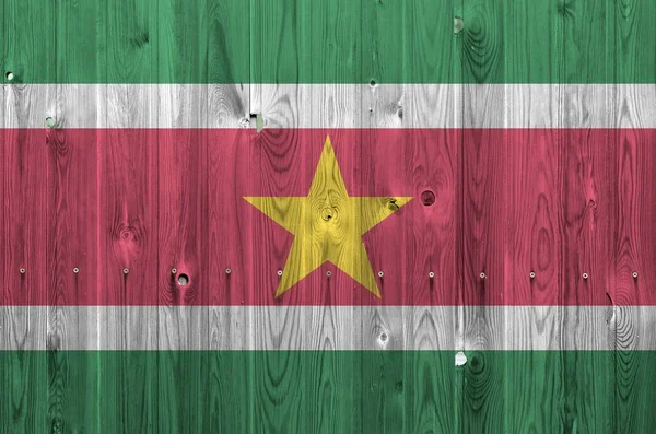 Прапор Суринаму Зображений Яскравими Кольорами Фарби Старій Дерев Яній Стіні — стокове фото