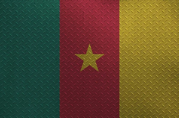 Kamerun Flagge Lackfarben Auf Alten Gebürsteten Metallplatten Oder Wand Großaufnahme — Stockfoto