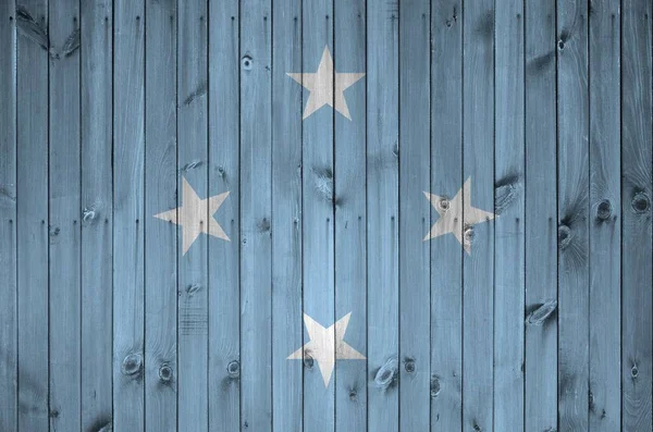 Micronesia Flag Depicted Bright Paint Colors Old Wooden Wall Close — Stock Photo, Image