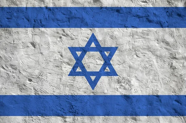 Israel Flag Depicted Bright Paint Colors Old Relief Plastering Wall — Stock Photo, Image