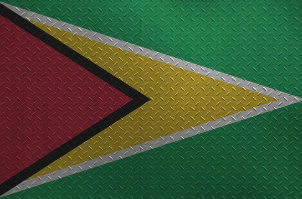 Bandiera Guyana Raffigurata Colori Vernice Vecchia Lastra Metallo Spazzolato Parete — Foto Stock