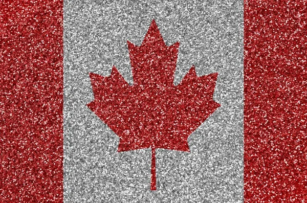 Σημαία Του Καναδά Απεικονίζεται Πολλές Μικρές Γυαλιστερές Πούλιες Πολύχρωμο Φόντο — Φωτογραφία Αρχείου