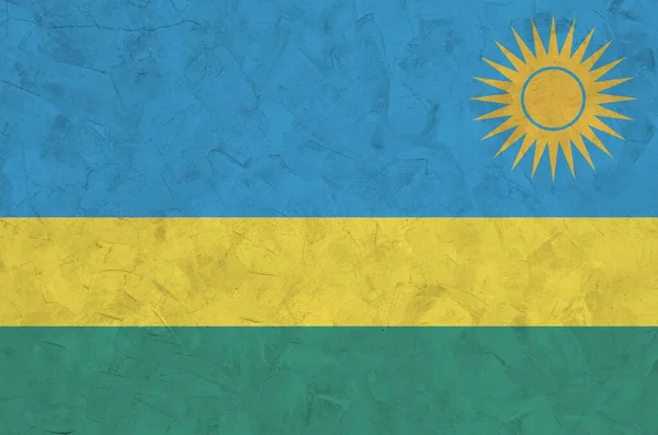 Rwanda Flagga Skildras Ljusa Färg Färger Gamla Reliefputsning Vägg Närbild — Stockfoto