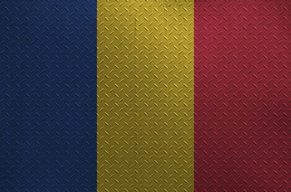 Rumunsko Vlajka Vyobrazena Barvách Barvy Staré Kartáčované Kovové Desky Nebo — Stock fotografie
