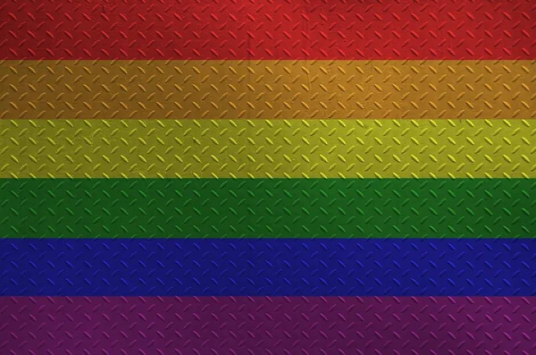 Bandera Comunidad Lgbt Representada Colores Pintura Una Vieja Placa Metal — Foto de Stock