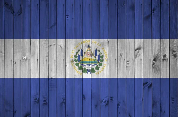 Salvador Flagga Skildras Ljusa Färg Färger Gamla Trävägg Närbild Texturerad — Stockfoto