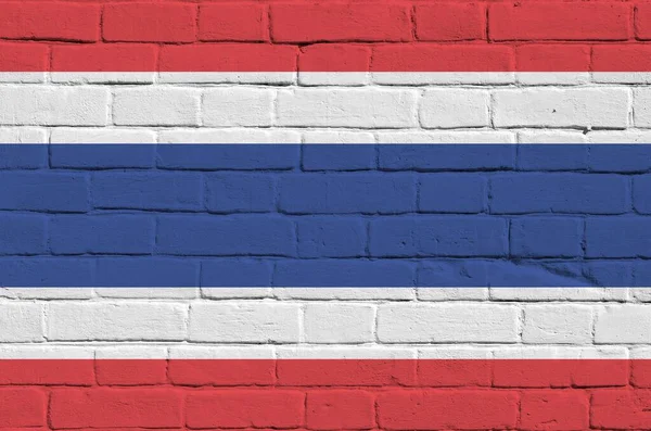 Thajská Vlajka Vyobrazena Barvách Barvy Staré Cihlové Zdi Zblízka Texturované — Stock fotografie