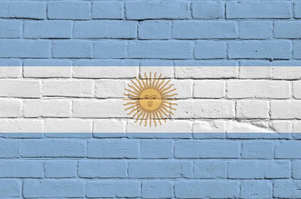 Bandeira Argentina Retratada Cores Tinta Parede Tijolo Velho Perto Banner — Fotografia de Stock