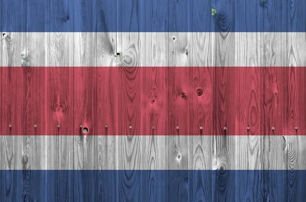 Flaga Kostaryki Przedstawiony Jasnych Kolorach Farby Starych Drewnianych Ścianach Bliska — Zdjęcie stockowe