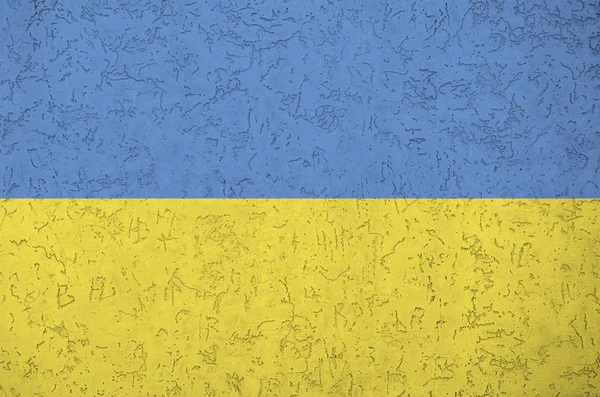 Drapeau Ukraine Représenté Dans Des Couleurs Vives Peinture Sur Vieux — Photo