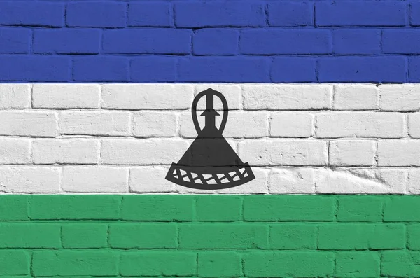 Lesotho Flag Depicted Paint Colors Old Brick Wall Close Textured — Stock Photo, Image
