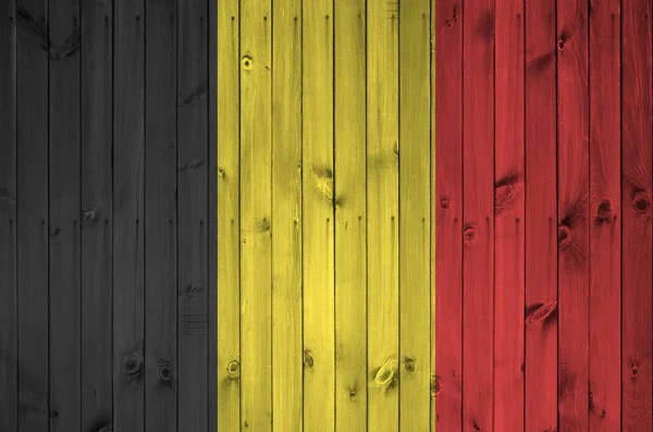 Belgium Zászlót Ábrázolt Élénk Festék Színek Régi Fából Készült Fal — Stock Fotó